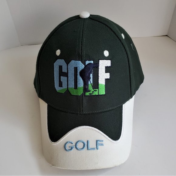 unknown Accessories Mens Green And White Golf Hat Cap Embroidered